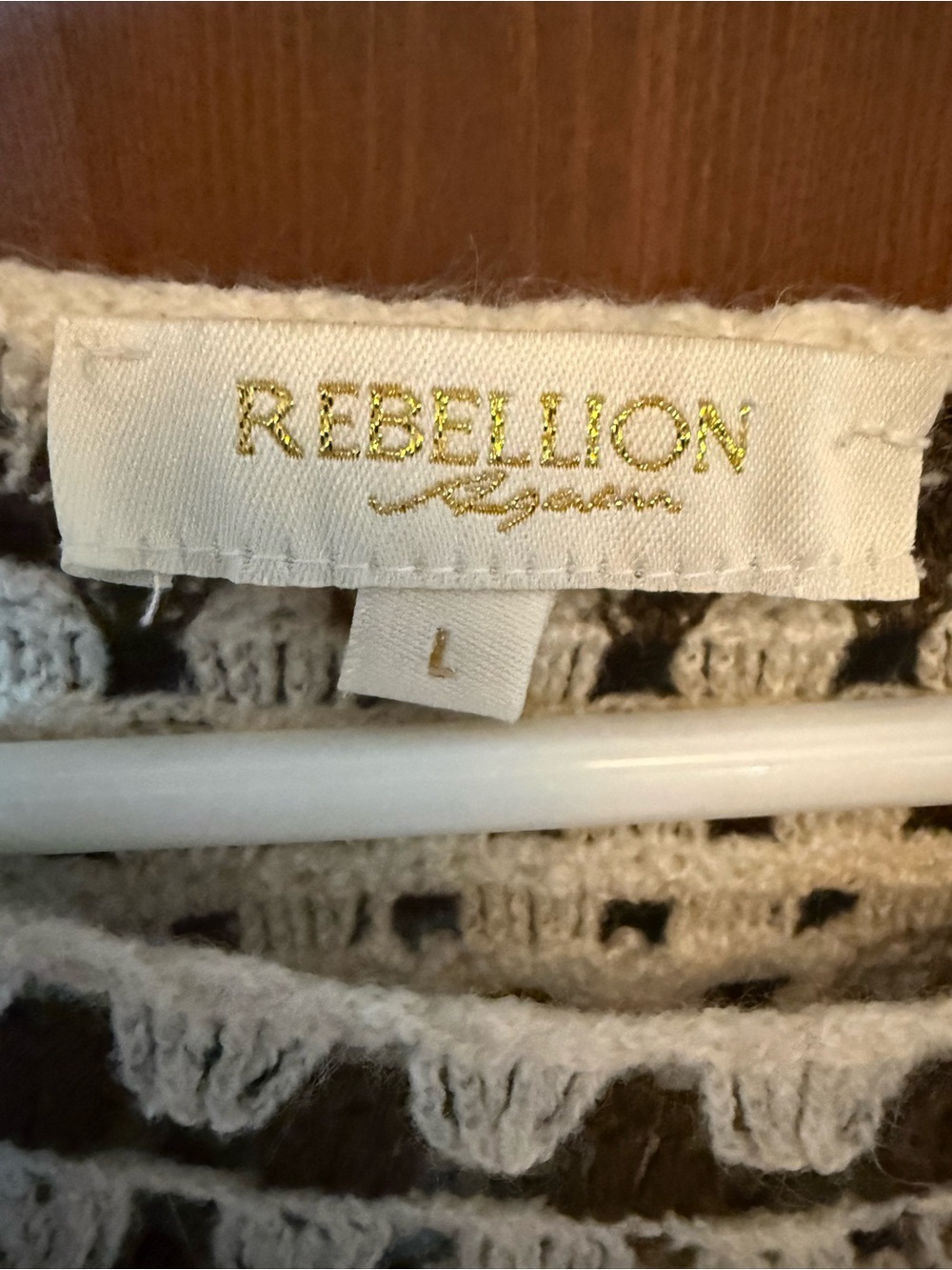 Rebellion Again crocheted sweater is a boho-style, open-knit cropped pullover L - Picture 5 of 10